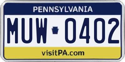 PA license plate MUW0402