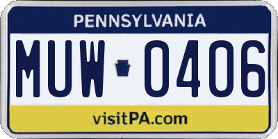 PA license plate MUW0406