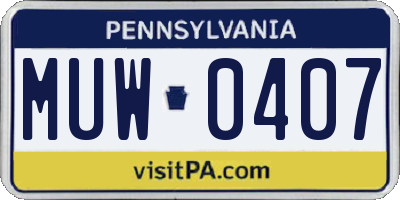 PA license plate MUW0407