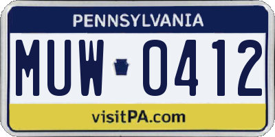 PA license plate MUW0412