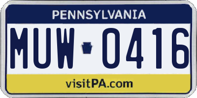 PA license plate MUW0416