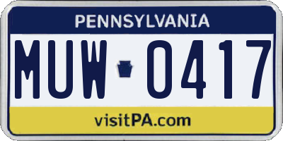 PA license plate MUW0417