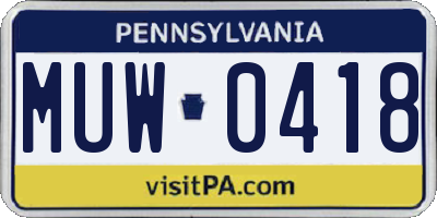 PA license plate MUW0418