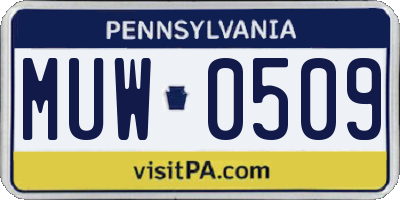 PA license plate MUW0509