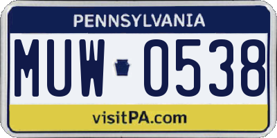 PA license plate MUW0538