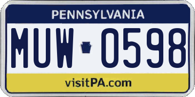 PA license plate MUW0598