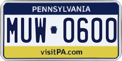 PA license plate MUW0600