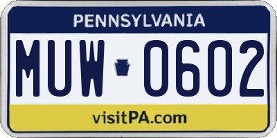 PA license plate MUW0602