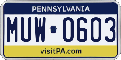 PA license plate MUW0603