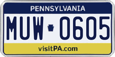 PA license plate MUW0605