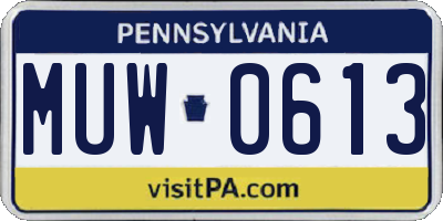 PA license plate MUW0613
