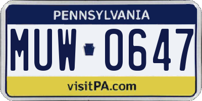 PA license plate MUW0647
