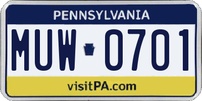 PA license plate MUW0701