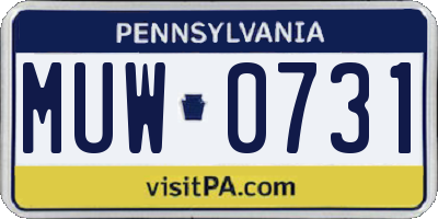 PA license plate MUW0731