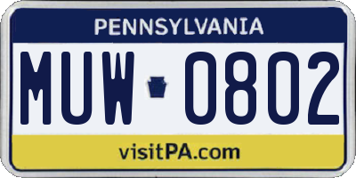 PA license plate MUW0802