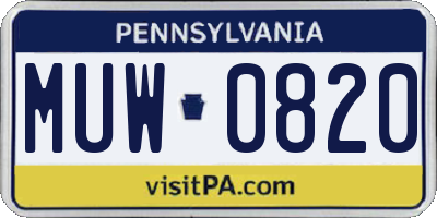 PA license plate MUW0820