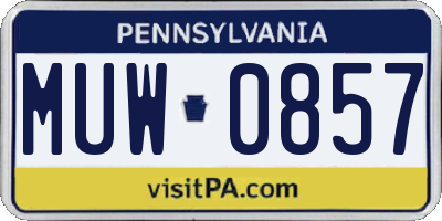 PA license plate MUW0857