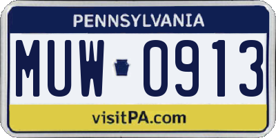 PA license plate MUW0913