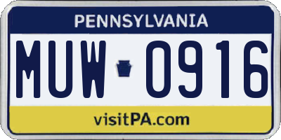 PA license plate MUW0916