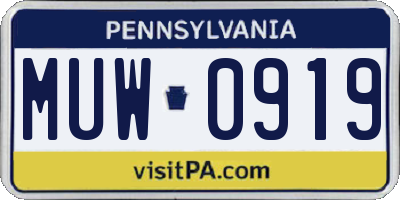 PA license plate MUW0919