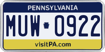 PA license plate MUW0922