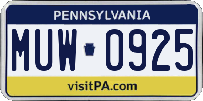 PA license plate MUW0925