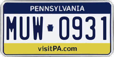 PA license plate MUW0931