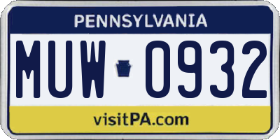 PA license plate MUW0932