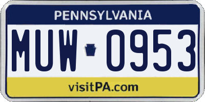 PA license plate MUW0953