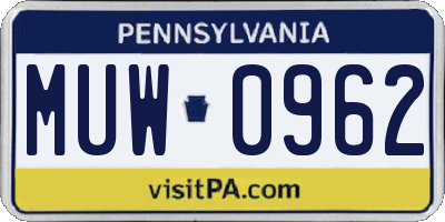 PA license plate MUW0962