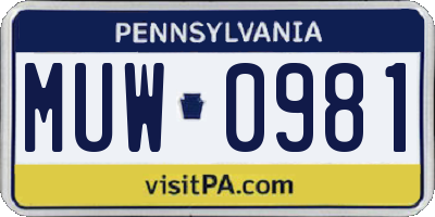PA license plate MUW0981