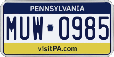 PA license plate MUW0985