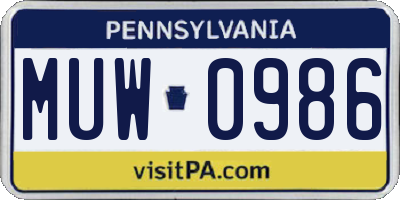 PA license plate MUW0986
