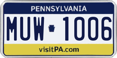 PA license plate MUW1006