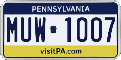 PA license plate MUW1007