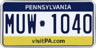 PA license plate MUW1040