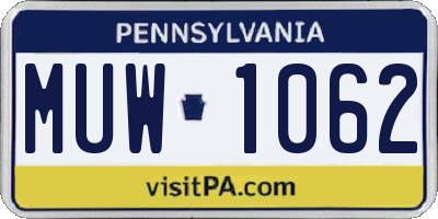 PA license plate MUW1062