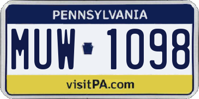 PA license plate MUW1098