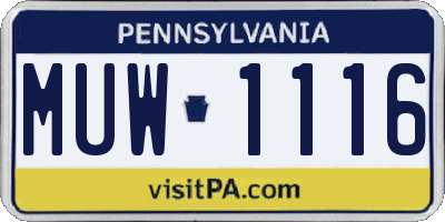 PA license plate MUW1116