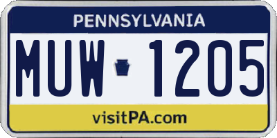 PA license plate MUW1205