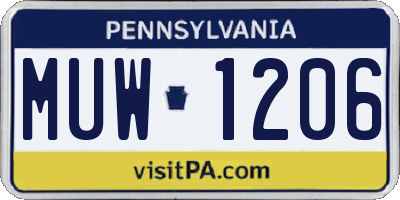 PA license plate MUW1206
