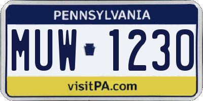 PA license plate MUW1230
