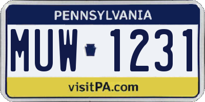 PA license plate MUW1231