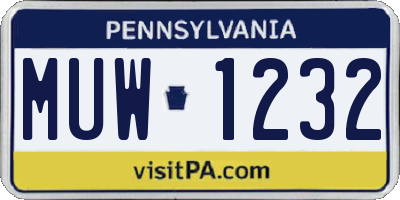 PA license plate MUW1232