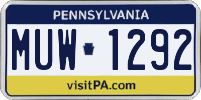PA license plate MUW1292