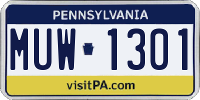 PA license plate MUW1301