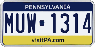 PA license plate MUW1314