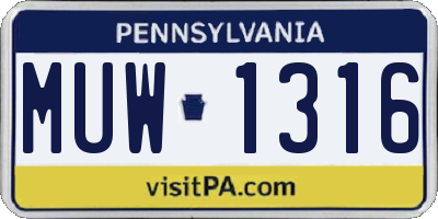 PA license plate MUW1316