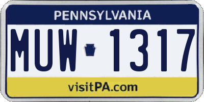 PA license plate MUW1317