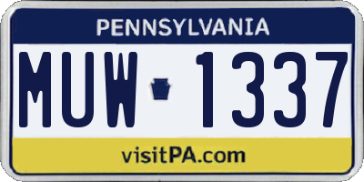 PA license plate MUW1337